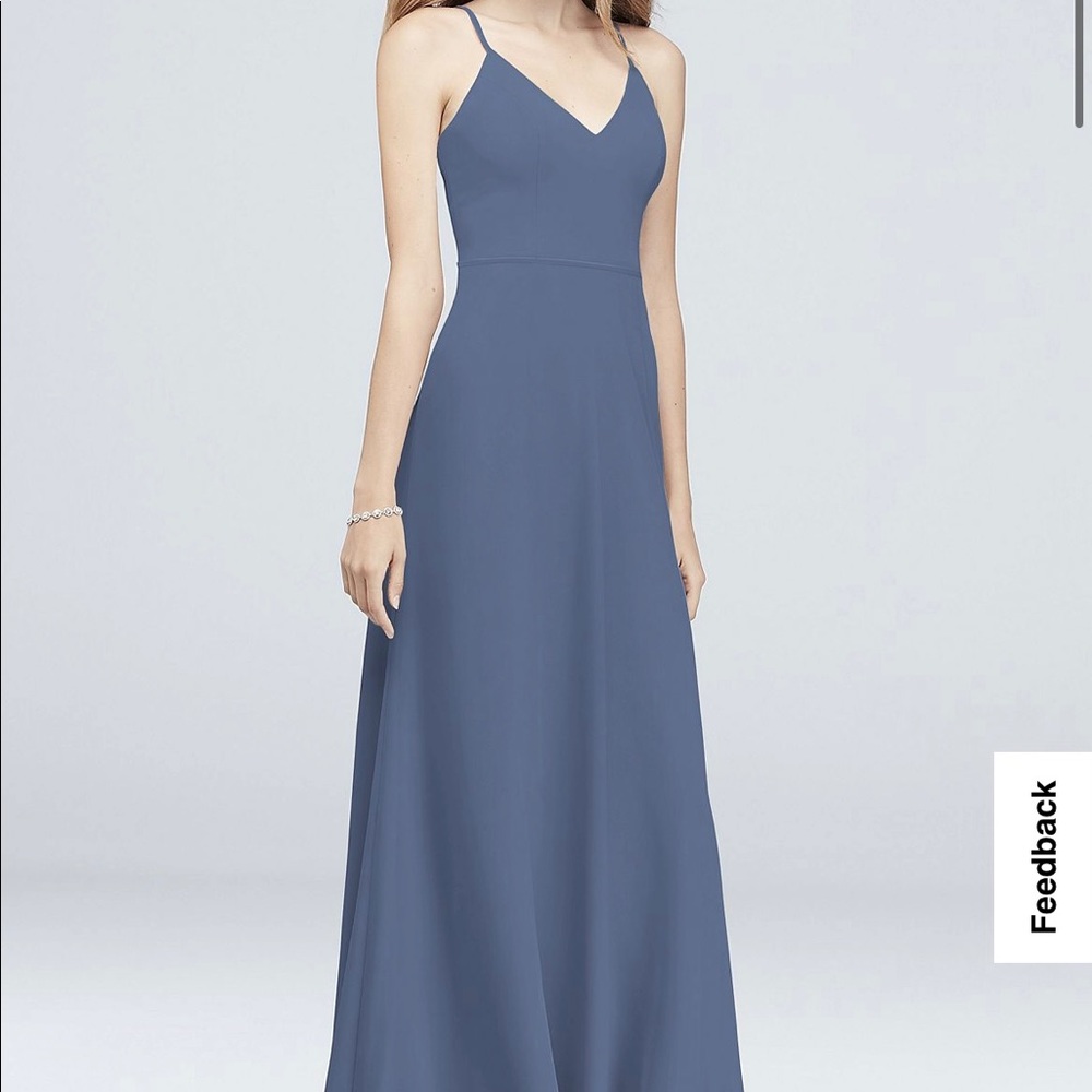 David’s Bridal Steel Blue Size 20 Spaghetti Strap Vneck Long Bridesmaid Dress